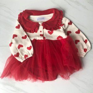 Baby Corduroy Heart Onesie Dress with Matching Cardigan Set - Red Cream Infant